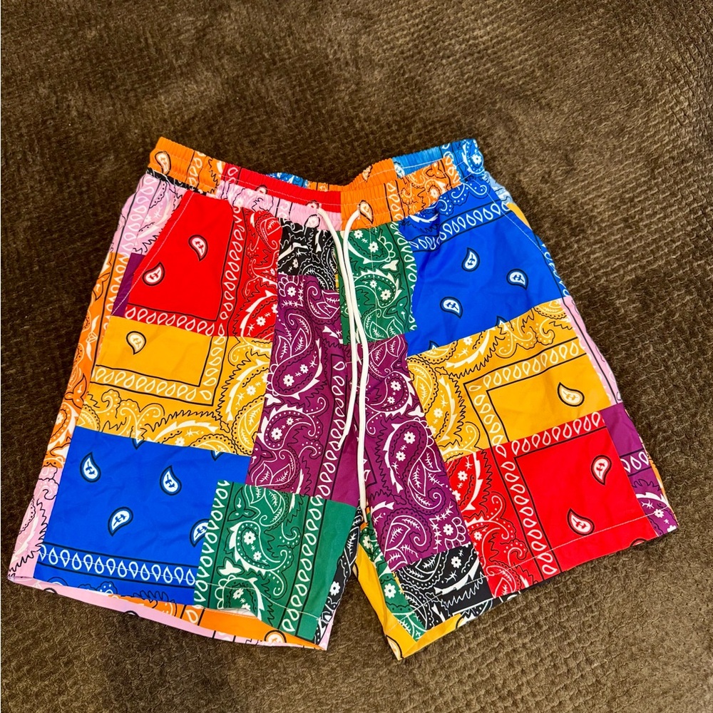 SHEIN Multicolor Patchwork Bandana Print Swim Trunks